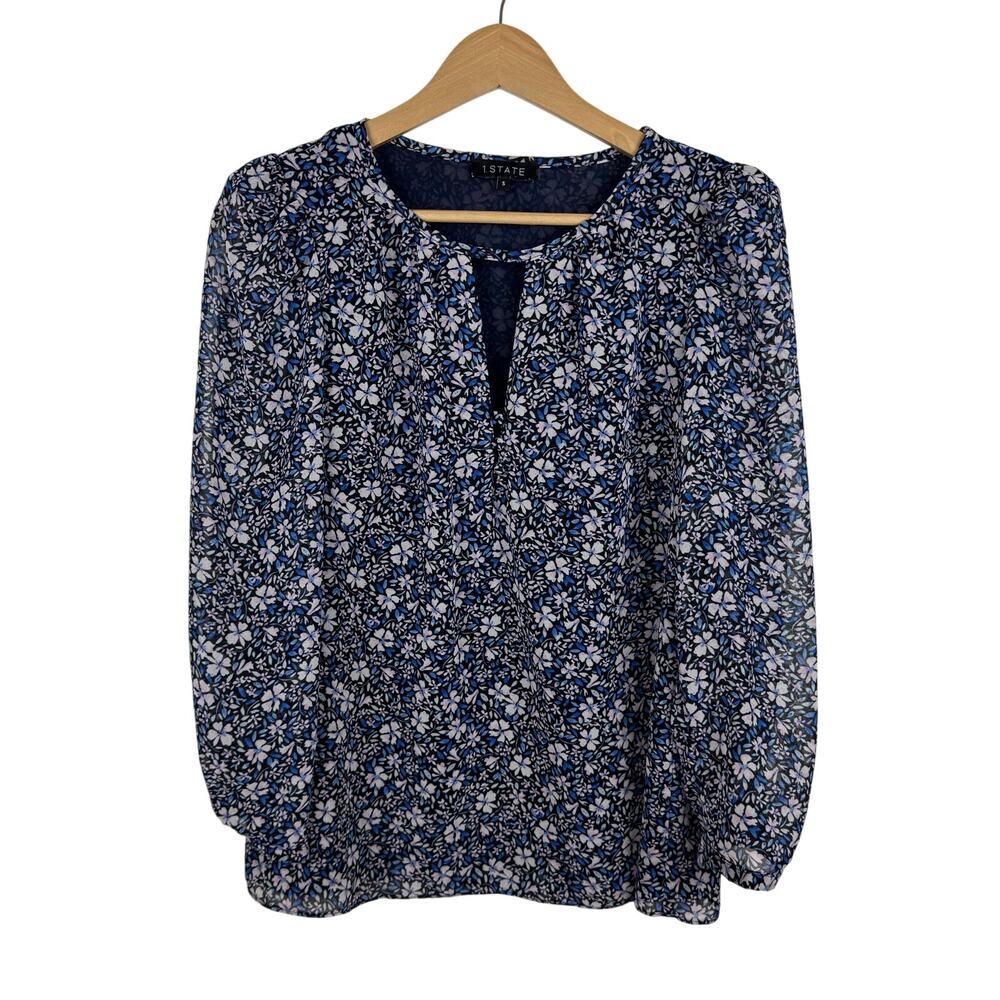 1 State Womens Blue Floral Long Sleeve Blouse Sz S | Feminine Romantic Whimsical